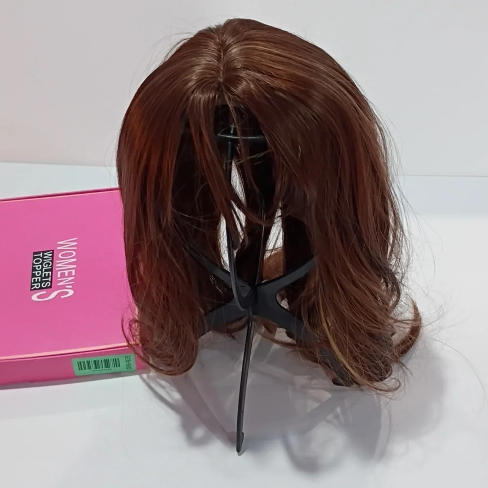 18” Long Layered Hair Topper, Brown with Ash Highlights, Synthetic‎ Volume Piece
